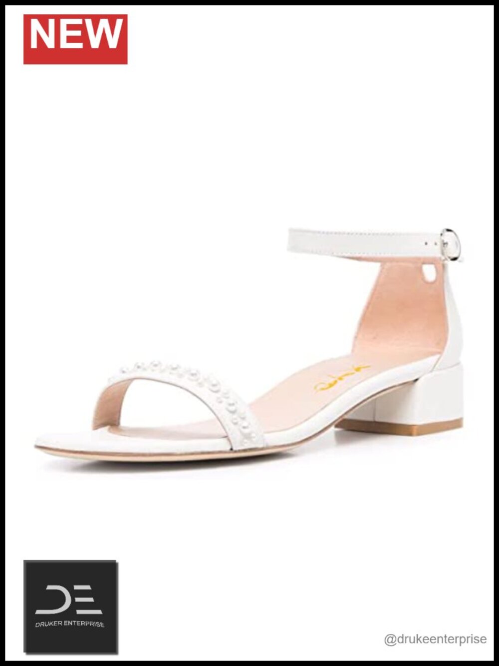 Pearl Strappy Low Block Heel Sandals Ankle Strap Buckle Wedding Bridal Dress